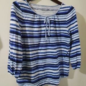 Talbots Navy and White Striped Blouse